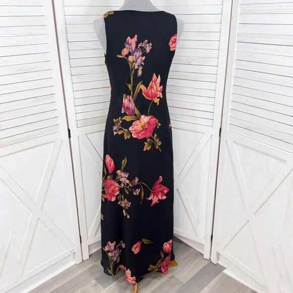 Vintage 90s Positive Attitude Floral Maxi Slip Dress Black Medium Glam Grunge - Picture 4 of 11